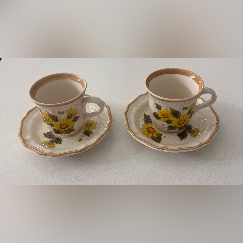Mikasa Sunny Side EB 802 Stoneware Coffee Cup Mug & Saucer Set Of‎ 2